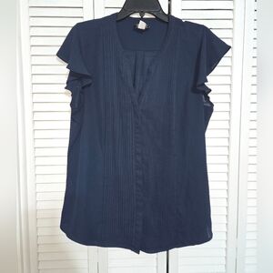 Simply Styled Women's XL Navy Blue Blouse with Flutter Sleeves
